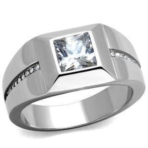 TK1916 High Polished Stainless Steel <b>Ring</b> with AAA Grade Clear CZ Dishes & <b>Plates</b> - Product Image 1