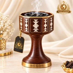 Brûleur à Bakhoor de Luxe en Bois Octogonal avec Incrustation de Nacre, Mabkhara Arabe, Porte-Encens à Charbon d'Oud, Encensoir du Moyen-Orient - Product Image 1