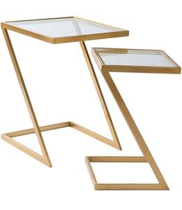 Modern Brass Nesting <b>Side</b> <b>Tables</b> With Glass Tops <b>Rectangle</b> Shape Living Room Furniture Decor Indoor Use - Product Image 3