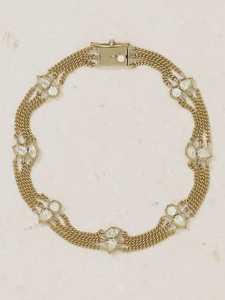 Bracelet chaîne à maillons gourmette à 3 rangs, diamants de laboratoire multi-tailles (rond, poire, marquise) sertis à griffes, or 14K, 6,5 pouces, style vintage - Product Image 4