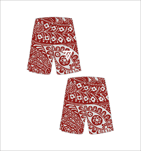 Short de bain décontracté pour homme, motif cachemire rouge, taille élastique, longueur courte - Product Image 1