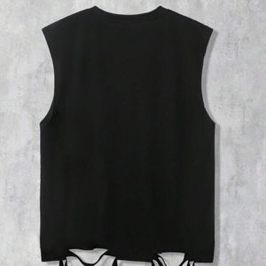 Débardeur graphique sans manches pour homme, col rond, ourlet à franges, en coton, personnalisable, OEM ODM, vente en gros, vêtements de mode - Product Image 2