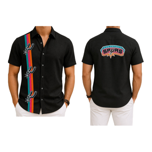 Streetwear Casual Men's Black Short Sleeve Casual <b>Shirt</b> With Colorful Stripe Front And Back Breathable 100% Cotton Solid <b>Shirt</b> - Product Image 3