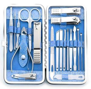Set de Manicura y Pedicura de 19 Piezas, Kit Profesional de Acero Inoxidable para el Cuidado de las Uñas con Estuche de Viaje Azul, Set Completo - Product Image 1