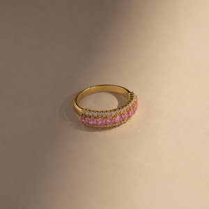 Bague Riva plaquée or à double rangée, émeraude et tourmaline rose, cadeau de luxe pour femme - Product Image 3