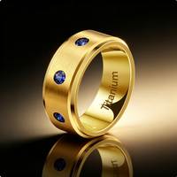 Bague en titane avec finition brossée et zircone bleue dispersée, alliance plate de 8 mm pour femmes et hommes, bijoux modernes pour hommes en gros