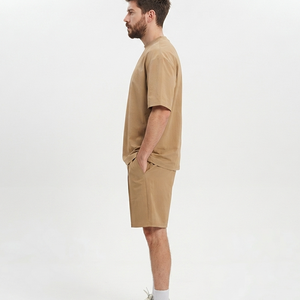 Ensemble T-shirt et short décontracté pour homme en coton camel à col rond, coupe ample, tenue d'été tendance, survêtement 2026 - Product Image 6