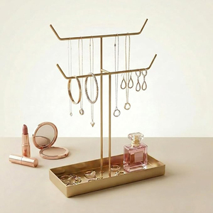 Organisateur de bracelets, présentoir à bijoux à 2 niveaux avec 40 crochets mobiles, support à bijoux doré pour bracelets - Product Image 6