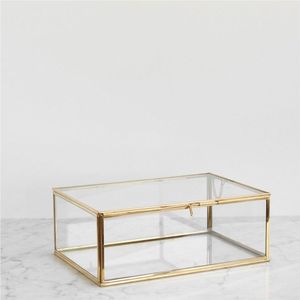 Wholesale Vintage Brass Glass Jewelry <b>Box</b> Decorative Keepsake Organizer <b>Mirror</b> Base Rectangular Clear Glass Display Trinket <b>Box</b> - Product Image 3