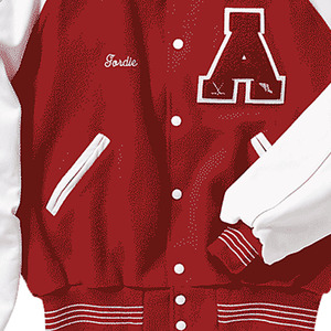 Veste universitaire rouge et blanche pour homme, lettre A brodée, style preppy, coupe classique, col rabattu, doublure en polaire - Product Image 6