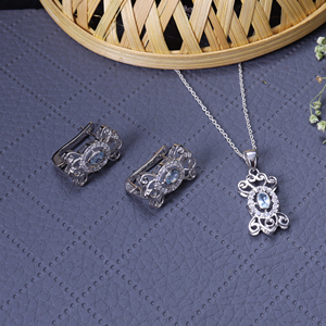 925 <b>Silver</b> Blue Gemstone <b>Necklace</b> & <b>Earrings</b> <b>Set</b> for Women High Quality Handmade <b>Earrings</b> Women Trendy Daily Wear Jewelry Bulk - Product Image 3
