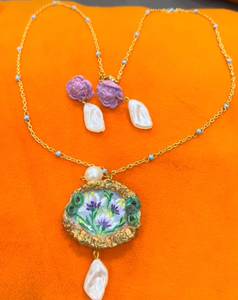 Collar con colgante floral de lavanda, joyería natural hecha a mano - Product Image 2