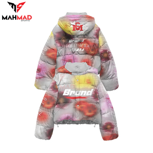 เสื้อแจ็คเก็ตพัฟเฟอร์ลายดอกไม้สีสันสดใสคุณภาพสูงสำหรับผู้ชาย เสื้อโค้ทกันหนาวแบบหนา สไตล์สตรีทแวร์ Y2K - Product Image 1