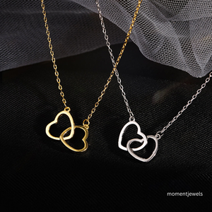 Collar con Colgante de Doble Corazón en Acero Inoxidable Chapado en Oro de 18K, Cadena de Eslabones, Joyería Moderna para Mujer, Regalo - Product Image 1
