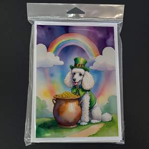 Whimsical St Patrick's Day Tarjetas de felicitación Diseño de caniche blanco Paquete de 8 tarjetas de nota de tamaño A7 en blanco 5x7 con sobres - Product Image 3