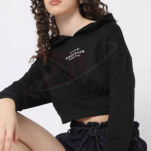 Sweat-shirts à capuche courts personnalisés avec logo pour femmes, vêtements 100 % coton molletonné, pulls oversize pour femmes - Product Image 2