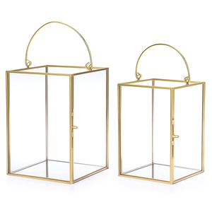 Square Glass Lantern with Handle Wholesale <b>Bulk</b> MOQ Gold Metal <b>Candle</b> Holder for Home Wedding Decor - Product Image 4