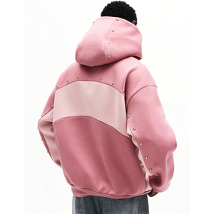 Sweat à capuche personnalisé pour homme avec détails cloutés, 400 GSM, haute qualité, en molleton de coton, coupe ample, style streetwear, effet délavé - Product Image 3