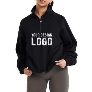 Sweat-shirt décontracté pour femme à col mi-zippé, personnalisé en coton, avec col montant zippé, coupe oversize, style sweat à capuche - Product Image 1