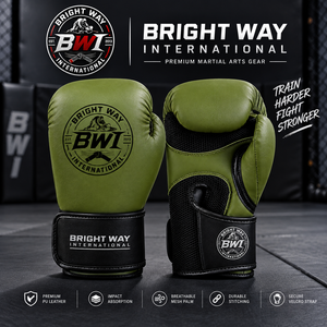 Guantes de Boxeo Bright Way International, de Piel Sintética con Cierre de Velcro, para Entrenamiento de Adultos, Artes Marciales, Color Verde - Product Image 1