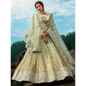 Impressionnant vert paillettes Net réception porter Lehenga Choli - Product Image 4