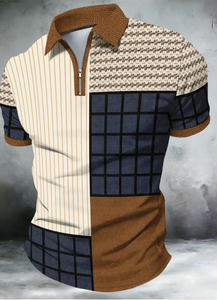 Men s Short Sleeve <b>Patchwork</b> Polo <b>Shirt</b> Color Blocked Casual Regular Fit Geometric Print Zip Front T-<b>Shirt</b> - Product Image 6