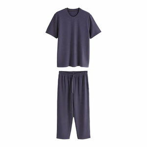 Wholesale <b>Men</b> <b>Pajama</b> <b>Set</b> Soft Breathable Cotton Sleepwear Comfortable Nightwear Loungewear OEM ODM Custom Logo Private Label Two - Product Image 1