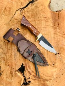 Cuchillo de Camping con Mango de Madera y Hoja Recta, Acero Inoxidable, Funda de Cuero, Cuchillo de Bolsillo para Supervivencia al Aire Libre, OEM - Product Image 3