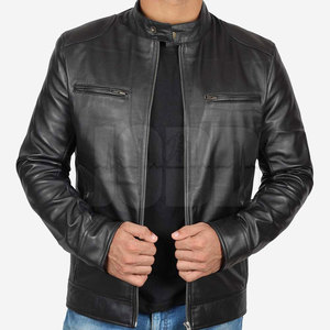 Fall Winter Men's Genuine Leather Jacket with Stand Collar and Front Logo Cow Skin Leather Best Quality - Product Image 3