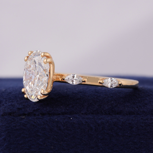 แหวนหมั้นเพชรทรงรีรับรองโดย IGI ทองคำขาว 14k ประดับเพชรแบบ Pave - Product Image 2