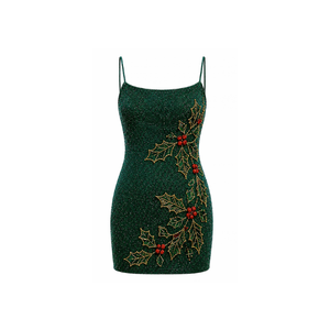Minivestido Rojo sin Mangas con Cuello Cuadrado, Corte en A, con Cuentas y Estampado de Uvas, para Playa, Festivales y Celebraciones, Personalizado para Mujer - Product Image 4
