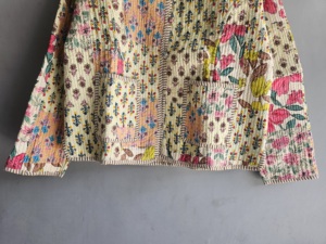 Floral <b>Quilted</b> Jacket Women's Mandarin Collar Cotton Full Sleeve Spring Patch Pocket <b>Single</b> Button XL gift for her - Product Image 5
