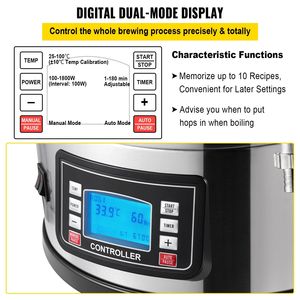 9.2 per birreria casalinga All-in-One/35 L sistema di produzione di birra elettrica 100-1800W pompa di alimentazione dispositivo di ebollizione per Auto/pannello in modalità manuale - Product Image 5