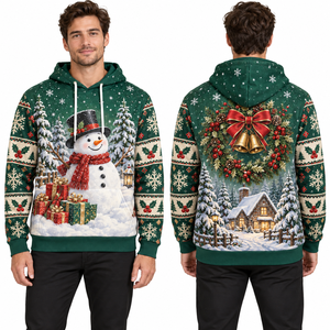 Men's Red Christmas Hoodie with Pocket Knitted Polyester Casual Winter Sweatshirt Eco-Friendly Windproof - Product Image 4