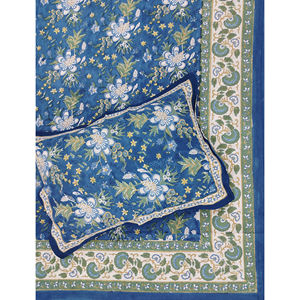 ผ้าปูที่นอนแบบเรียบลายเรขาคณิตสีน้ำเงิน ขนาดเตียงคู่ ผลิตจากผ้าฝ้ายพิมพ์ลายด้วยมือ 200 เส้นด้าย ระบายอากาศได้ดี เหมาะสำหรับใช้ในบ้าน โรงแรม และโอกาสพิเศษ - Product Image 1