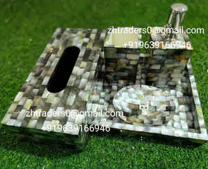 Juego de baño de nácar con bandeja decorativa con incrustaciones de hueso, dispensador de jabón y caja de almacenamiento para baños de lujo para el hogar o el hotel - Product Image 2