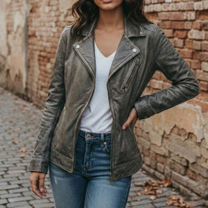 Veste en cuir de mouton pour femme, vêtement d'extérieur d'hiver, décontractée, réversible, imperméable, écologique - Product Image 6