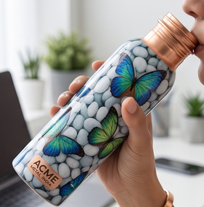 Trendy Customized Butterfly Design Printed Copper <b>Bottle</b> Perfect <b>Blend</b> Of Art Wellness For Daily Hydration Travel Yoga Office - Product Image 2