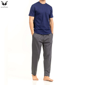 Camisetas de punto 100% algodón para hombre, cuello redondo, color azul, transpirables, de tela suave, estilo urbano, personalizables, de gran venta. - Product Image 3