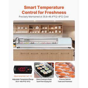 Vetrina Refrigerata Commerciale per Sushi da 2,5 Cu.ft con Illuminazione a LED, 7 Vaschette, Vetrina da Banco con Vetro Curvo - Product Image 4