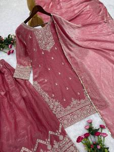 NUEVO SALWAR KAMEEZ DE SEDA LISTO PARA USAR con DUPATTA, DISEÑO ELEGANTE Y BORDADO, PARA BODA - Product Image 6