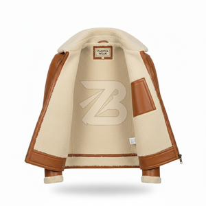 OEM <b>Men's</b> Genuine Leather <b>Jacket</b> Tan <b>Shearling</b> Collar B3 Style Winter Zip-Up Outerwear <b>Men's</b> <b>Jackets</b> - Product Image 5