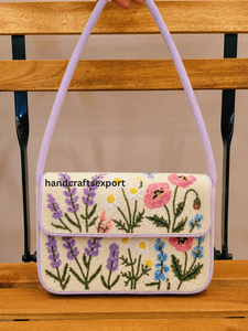 Sac à bandoulière luxueux fait main, tendance, professionnel, orné de perles florales en forme d'oiseau colibri pour femmes |   Sac à main brodé |   Logo personnalisé sécurisé - Product Image 4