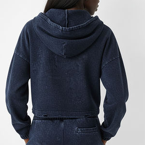 Sudadera con Capucha y Cremallera para Mujer, Color Azul Oscuro, con Logotipo Personalizado, Corta, Informal, para Otoño, con Logotipo Frontal, Mezcla de Algodón - Product Image 5
