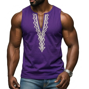 Wholesale Men's Deep V-Neck Tank Top Custom Geometric Embroidery Logo Sleeveless Muscle Tee Slim Fit Summer <b>Vest</b> Tank Tops Men - Product Image 6
