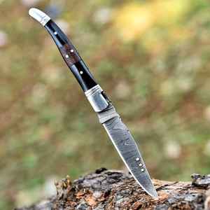 Cuchillo de bolsillo plegable de acero de Damasco hecho a mano, diseño OEM, con bloqueo trasero, hoja plegable alemana de caza con punta de gota, el más vendido. - Product Image 1