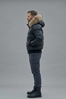 Veste matelassée noire à capuche pour homme avec garniture en fourrure, fermeture éclair, coupe-vent, séchage rapide, poche avant, hiver, décontractée, coupe régulière