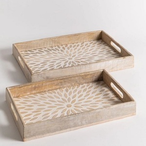 Plateau de service en bois très vendu avec poignée, plateau décoratif en bois pour servir café, thé, boissons, plats ronds roulants pour hôtels - Product Image 4