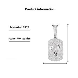 <b>Mens</b> Geometric <b>Pendant</b> 925 <b>Silver</b> Moissanite Diamond Iced Out Rectangular Statement Necklace Modern Luxury Jewellery Gift Unique - Product Image 6