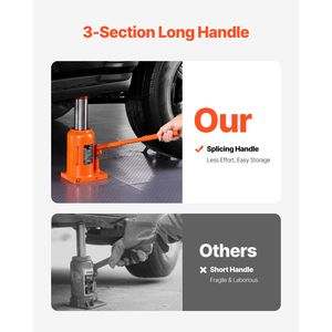 Martinetto idraulico a bottiglia saldato da 50 tonnellate/110231 libbre con manico lungo a 3 sezioni, intervallo di sollevamento 11-17,32 per auto - Product Image 3